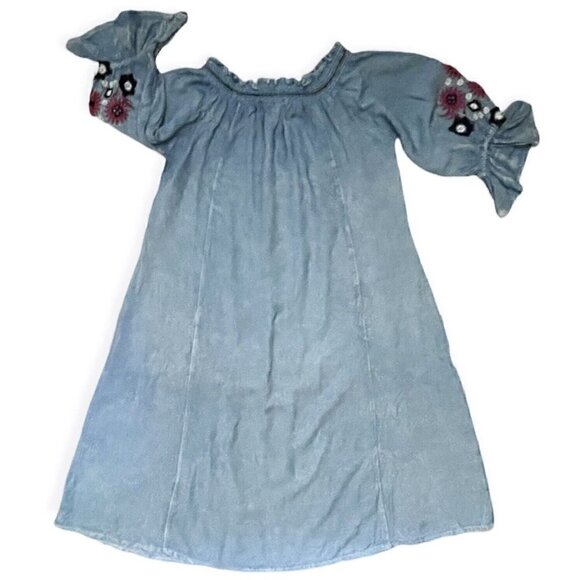 VTG 90s Rainforest Cafe Blue Chambray Floral Red Embroidered Dress Women’s S - Picture 6 of 10